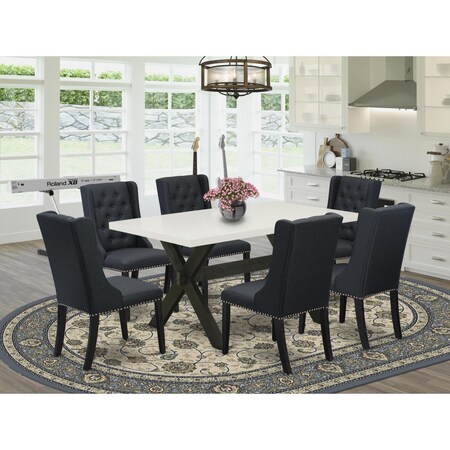 East West Furniture 7 Piece X-Style Dining Set - Wire Brush Black X626FO624-7